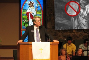 Pastor Cafferty addresses his congregation regarding the new Ten Commandments